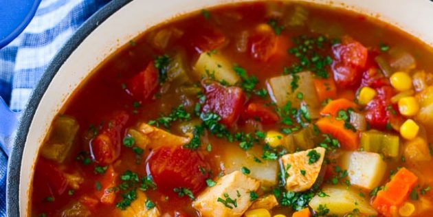 Рецепт куриного супа с помидорами, картошкой и кинзой