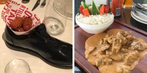 Закуска в ботинке и суп в песке: 18 примеров необычной подачи блюд в ресторанах
