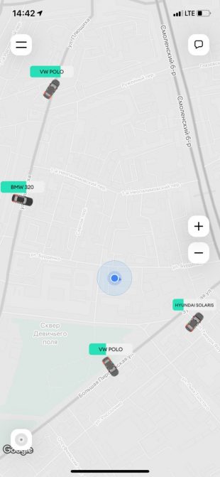 Каршеринг «Делимобиль»: на карте в приложении выберите свободную машину
