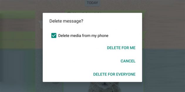 Удаление сообщений в WhatsApp