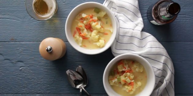 Сырный суп с цветной капустой и брокколи