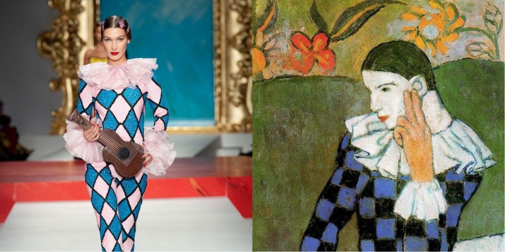 Модель Moschino и картина Пикассо «Облокотившийся Арлекин»