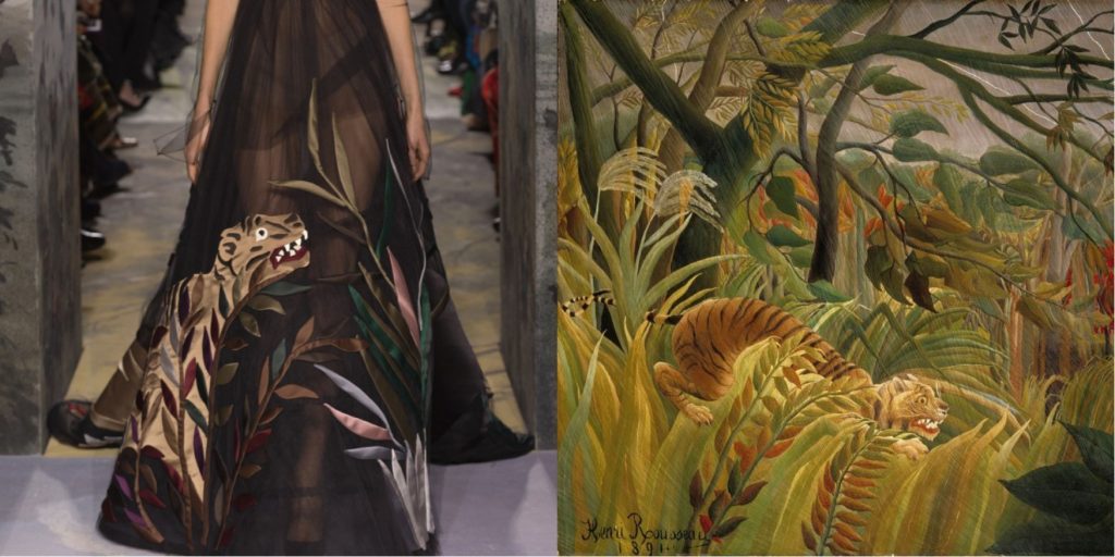 Модель Valentino и картина Анри Руссо «Тигр в тропическую бурю»