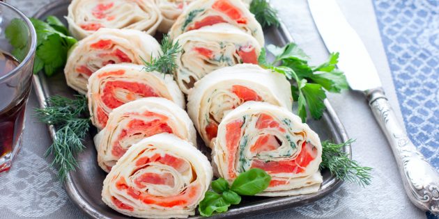 Lavash roll with red fish