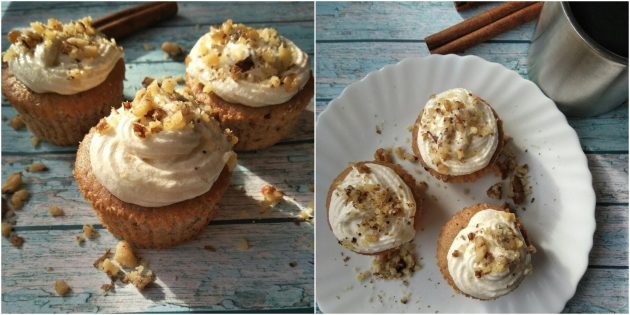 Ореховые капкейки с кленовым сиропом и сливочным кремом: простой рецепт