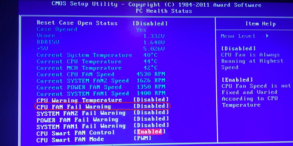 Cpu fan fail warning control что это