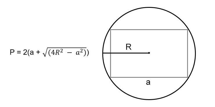 Как вычислить периметр прямоугольника: зная одну любую сторону и радиус описанной окружности