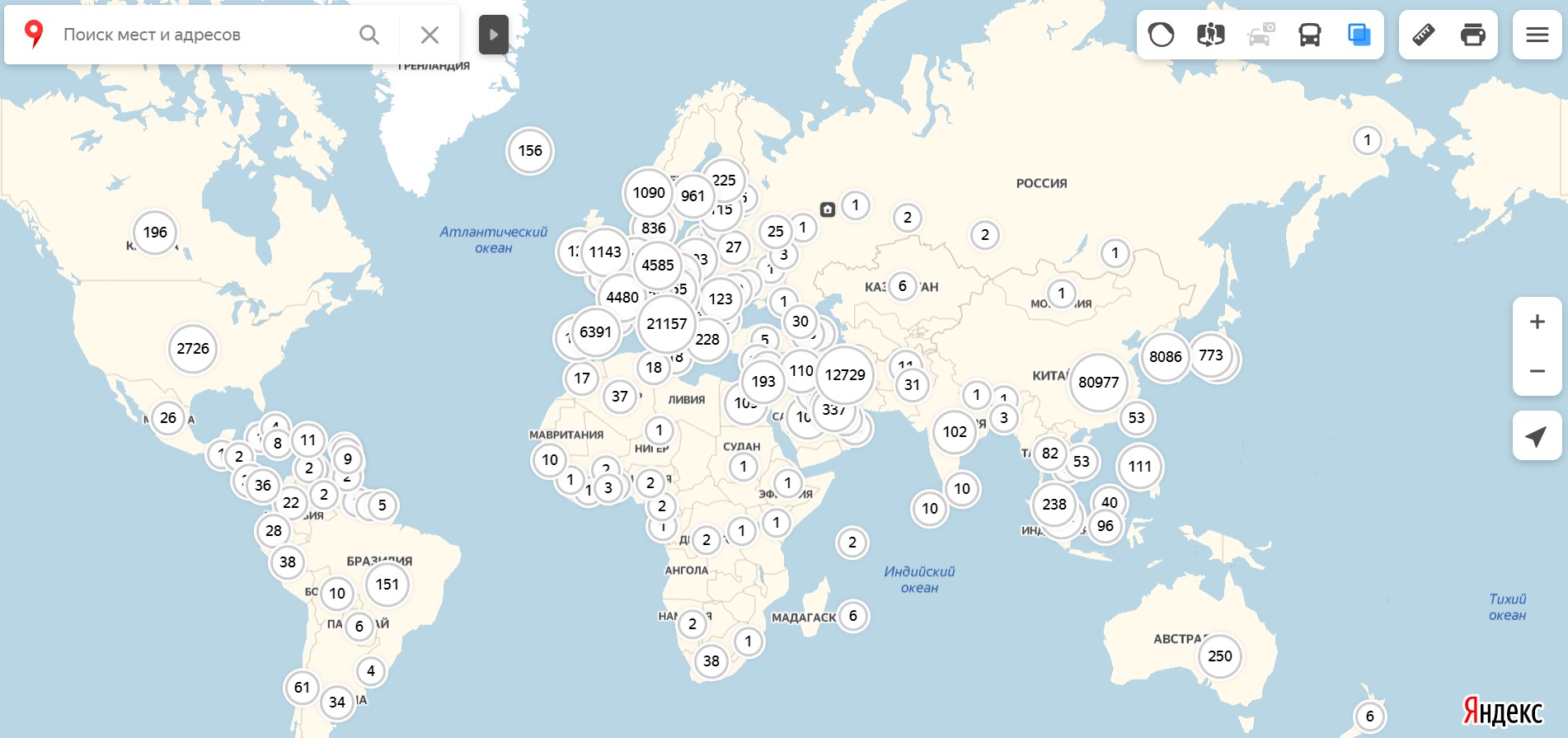 «Яндекс» представила онлайн-карту коронавируса