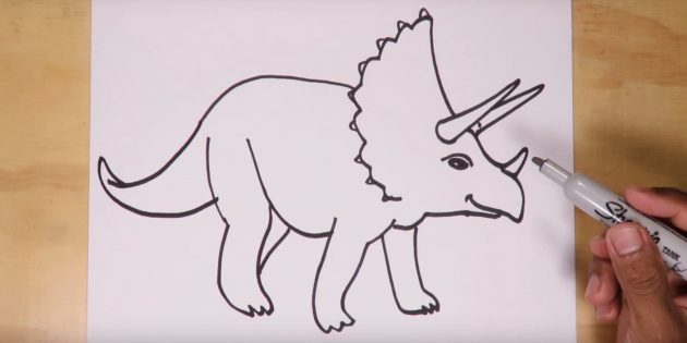 Как нарисовать динозавра: дорисуйте хвост и другую ногу