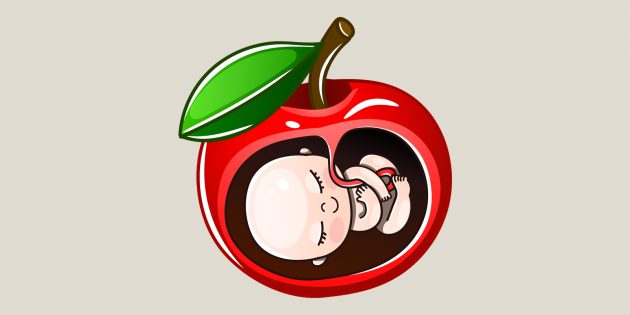 К 11–13-й неделям беременности ребёнок достигает размера яблока