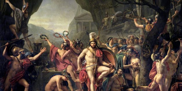Леонид и спартанцы в Фермопильском ущелье на картине Давида