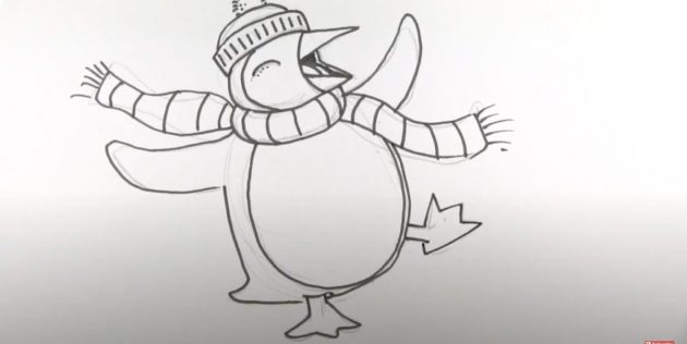 Как нарисовать пингвина: обведите остальной карандашный набросок