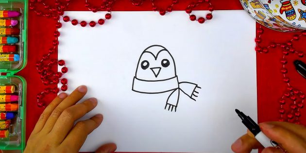 Как нарисовать пингвина: нарисуйте кончики шарфа