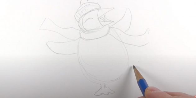 Как нарисовать пингвина: нарисуйте лапу, стоящую на льду