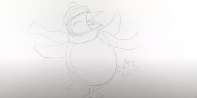 Как нарисовать пингвина: нарисуйте хвостик и очертите брюшко