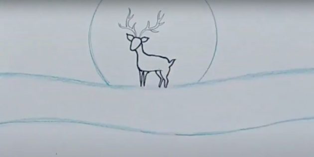 Как нарисовать зимний пейзаж: дорисуйте оленя