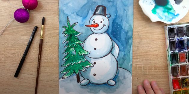 Как нарисовать снеговика: добавьте деталей