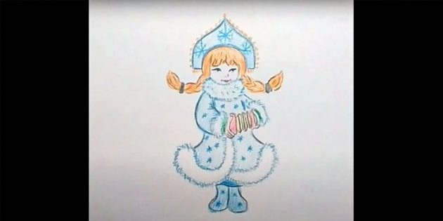 Как нарисовать Снегурочку карандашами