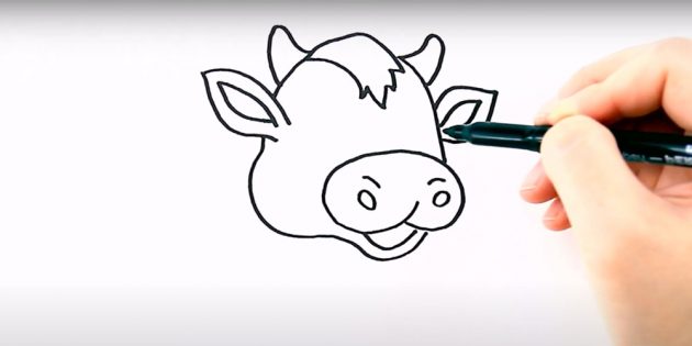 Как нарисовать бычка: добавьте второе ухо и рог