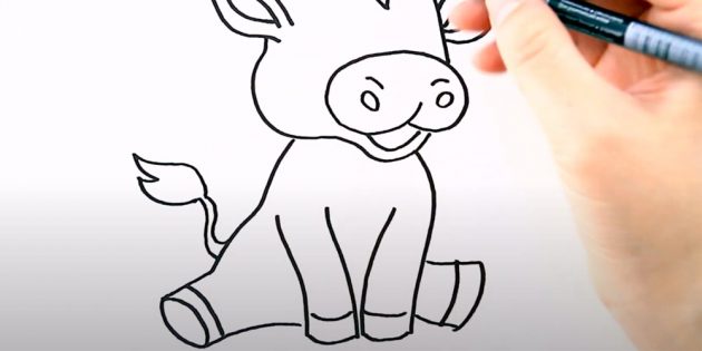 Как нарисовать бычка: добавьте заднюю ногу и хвост