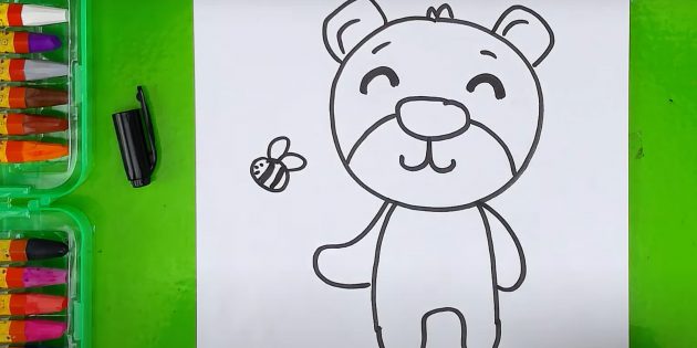 Как нарисовать медведя: Нарисуйте крылья, глаза и рот