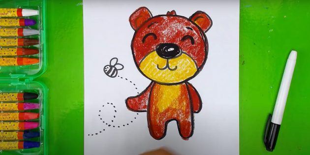 Как нарисовать медведя: Заштрихуйте нос и обведите контур