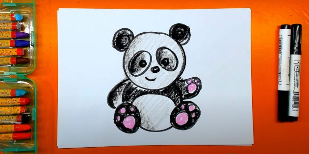 Как нарисовать медведя: Закрасьте уши, тело, пятна и лапы