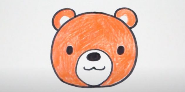 Как нарисовать медведя: Закрасьте голову