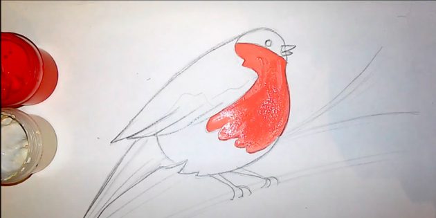 Как нарисовать снегиря: закрасьте грудку