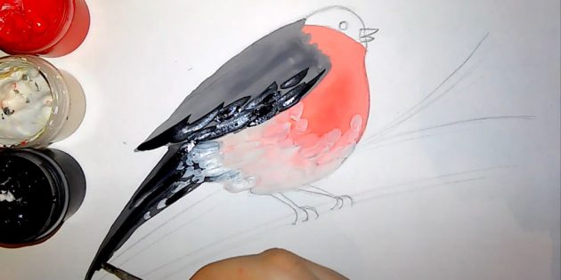 Как нарисовать снегиря: добавьте перьев