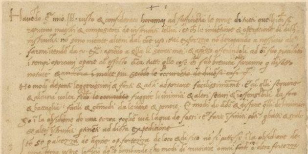 Почерк Леонардо да Винчи: фрагмент резюме для герцога Сфорца