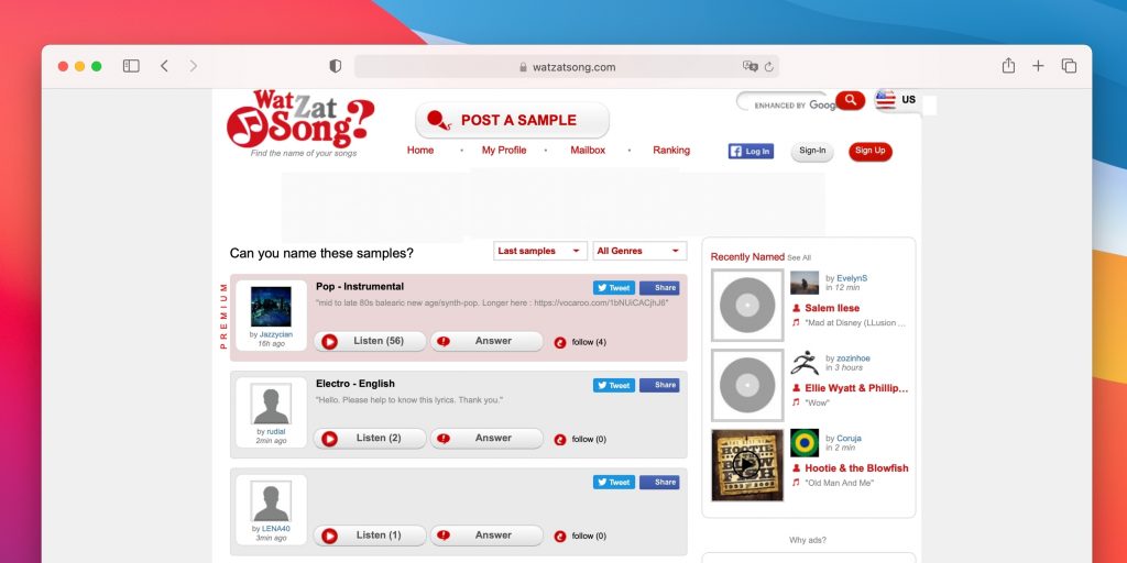 Распознавание музыки онлайн: WatZatSong