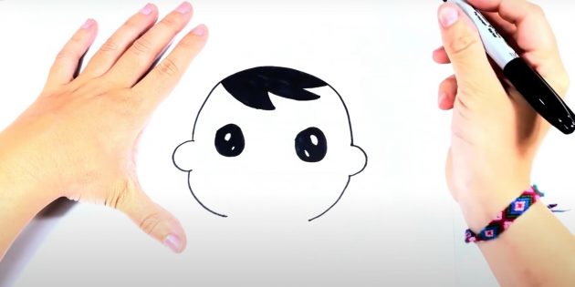 Как нарисовать ребёнка: нарисуйте чёлку и глаза