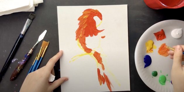 Как нарисовать попугая: Добавьте оранжевый цвет 
