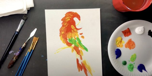 Как нарисовать попугая: Добавьте зелёные мазки