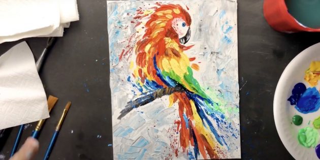 Как нарисовать попугая: Сделайте набрызг 