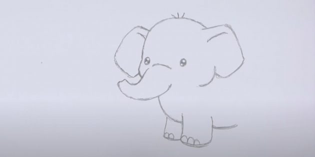 Как нарисовать стоящего мультяшного слона: добавьте передние лапы и живот