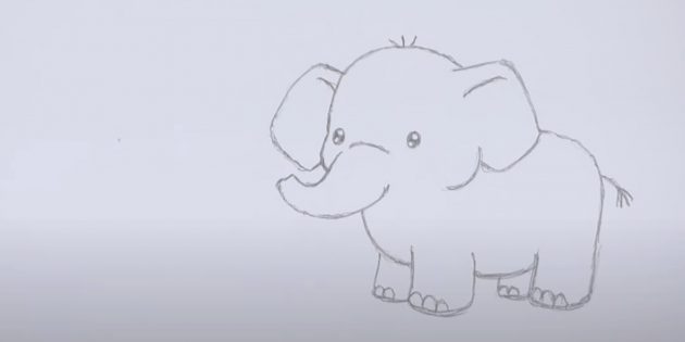 Как нарисовать стоящего мультяшного слона: дорисуйте задние ноги и туловище