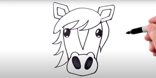 Как нарисовать лошадь: Изобразите уши и дорисуйте гриву