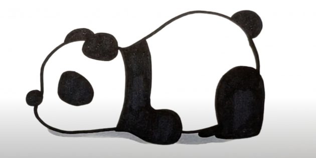 Рисунок лежащей мультяшной панды