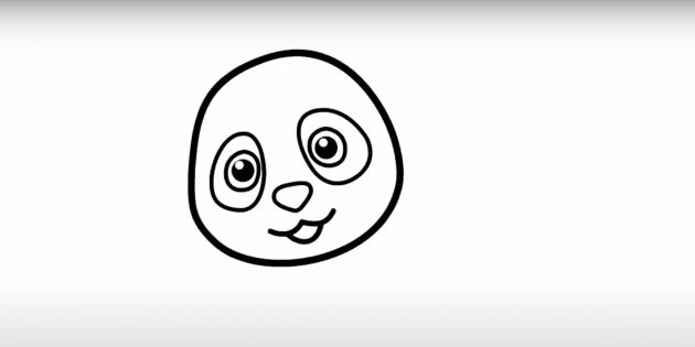 Как нарисовать панду: Нарисуйте глаза, пятна вокруг них, нос и рот