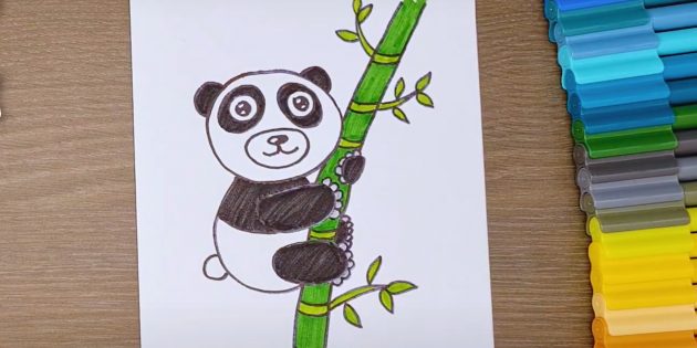Рисунок мультяшной панды на бамбуке
