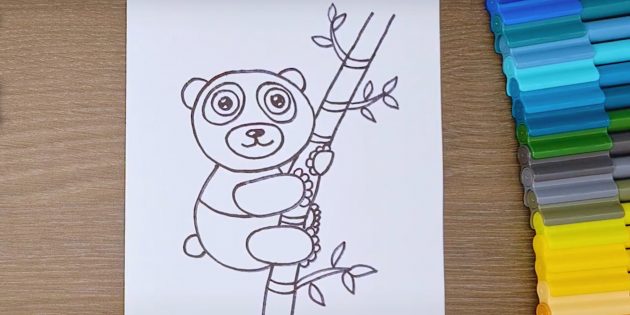 Как нарисовать панду: Нарисуйте лапу и веточки