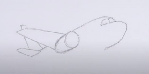 Как нарисовать самолёт: изобразите нос, хвост и крыло