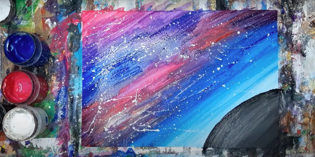 How to draw space with gouache: outline the stars and part of the planet
