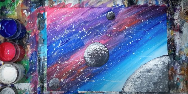 How to draw space with gouache: add two more planets