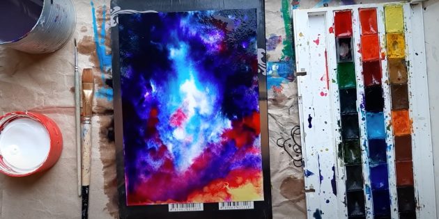 How to paint space in watercolor: add new shades to the background