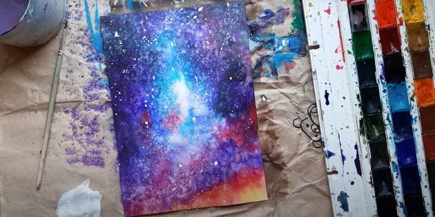How to paint space with watercolor: outline the stars
