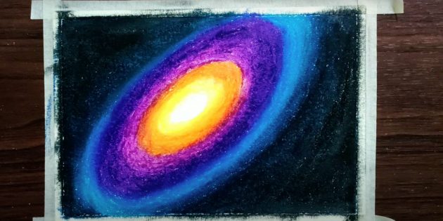 How to draw space with pastels: add blue, purple and black colors