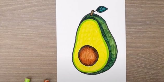 Как нарисовать авокадо: заштрихуйте черенок и листик